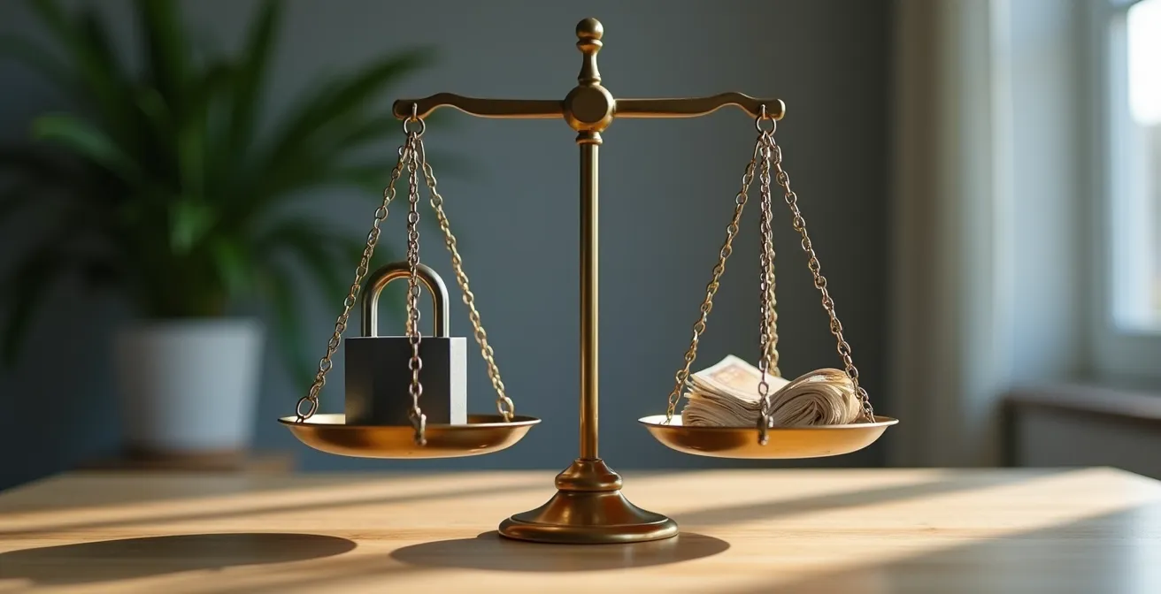 Balance symbolique comparant visuellement le coût de l'inaction versus l'investissement en sécurité