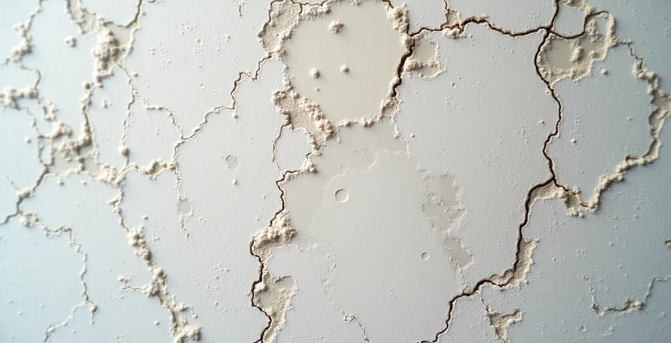 Dégât des eaux au plafond montrant l'évolution d'une infiltration