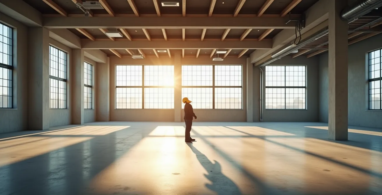 Expert technique inspectant la structure d'un bâtiment avec des outils de mesure professionnels