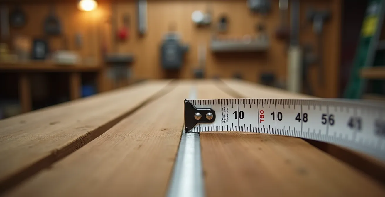 Gros plan sur un mètre ruban mesurant l'emplacement d'une serrure sur une porte