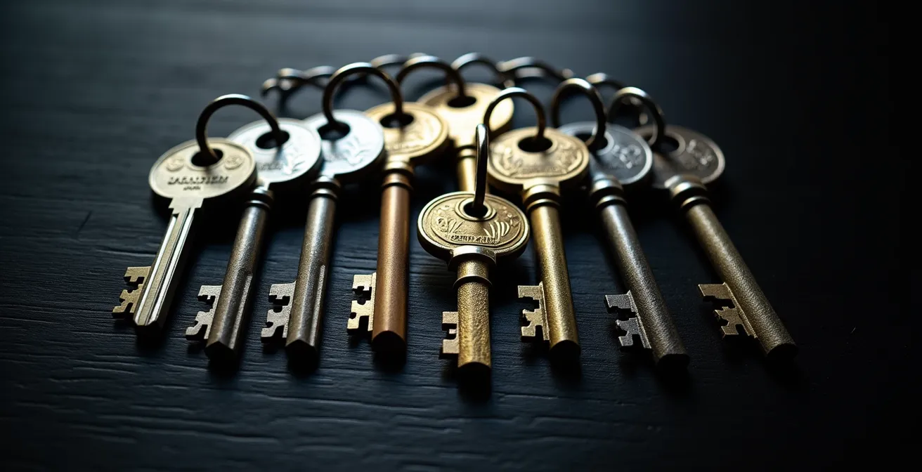 Système d'organigramme de clés avec différents niveaux d'accès représentés visuellement