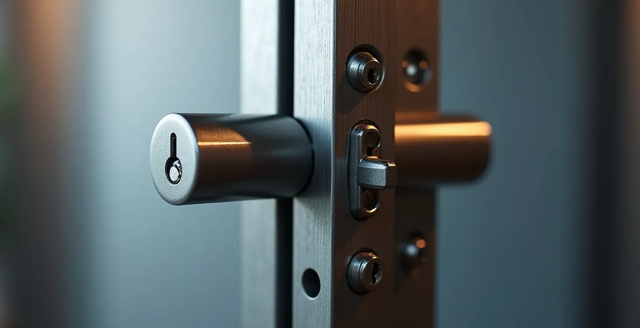 Portfolio numérique montrant des réalisations de serrurerie haute sécurité sur tablette