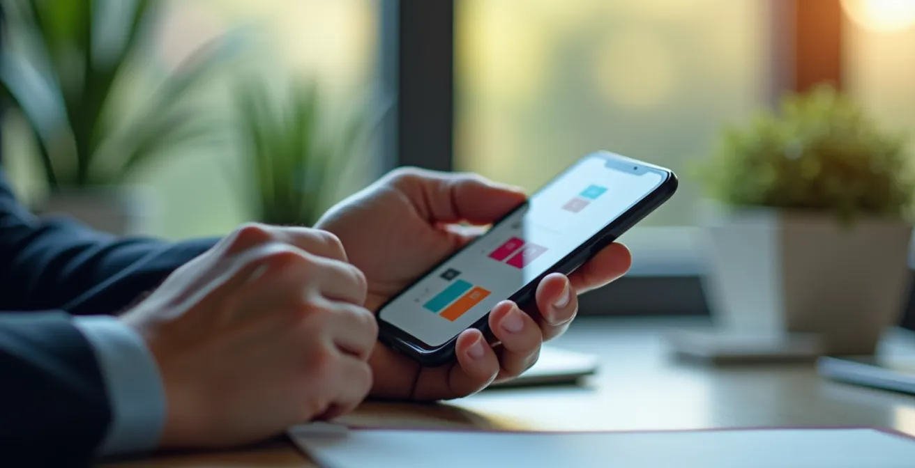 Main tenant un smartphone montrant une interface de gestion d'accès avec options de révocation