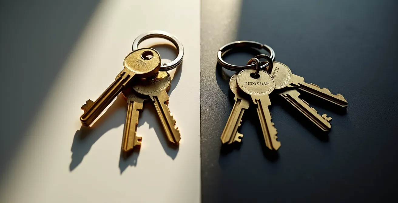 Comparaison visuelle entre un système de clé unique et plusieurs clés différentes sur porte-clés