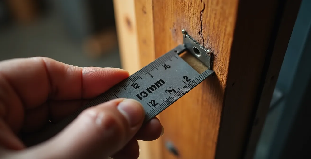 Main testant le jeu d'une porte verrouillée avec une règle de précision