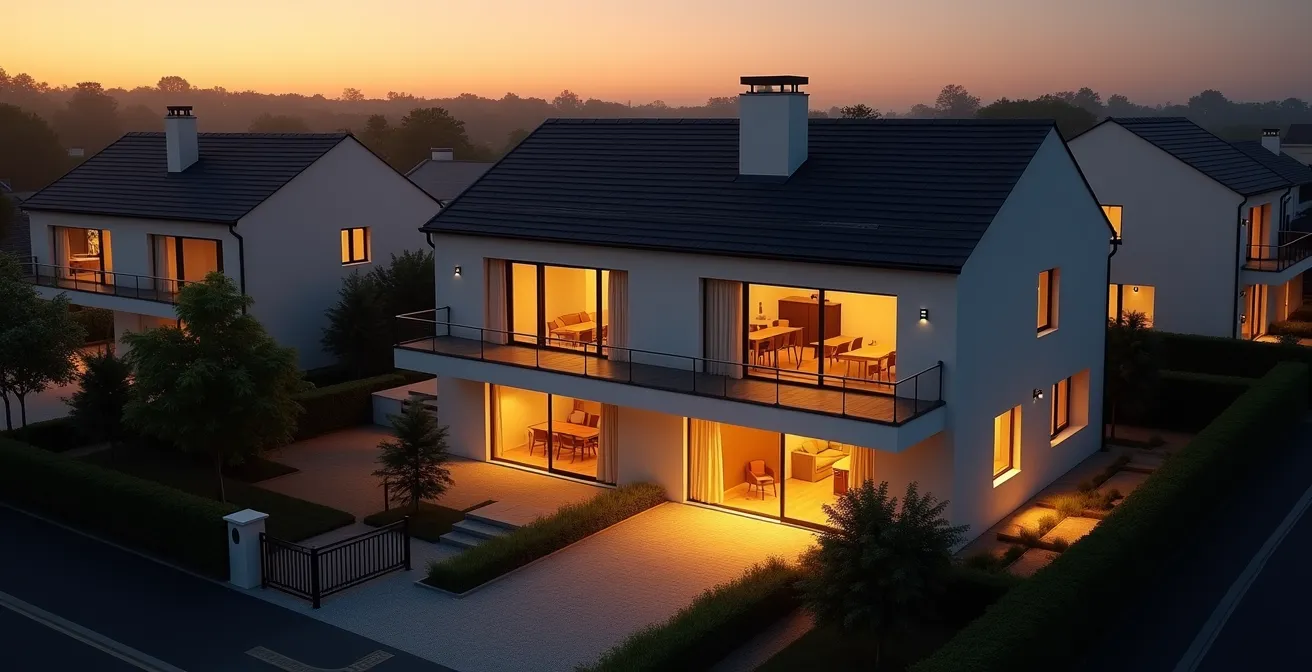 Vue aérienne stylisée d'une maison montrant les trois zones de sécurité