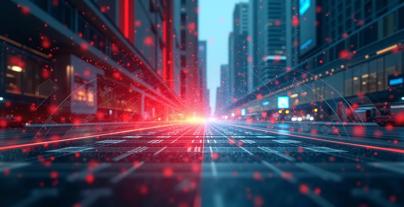 Schéma technique montrant le bon cadrage d'une caméra avec zones de masquage numériques pour protéger la vie privée des voisins