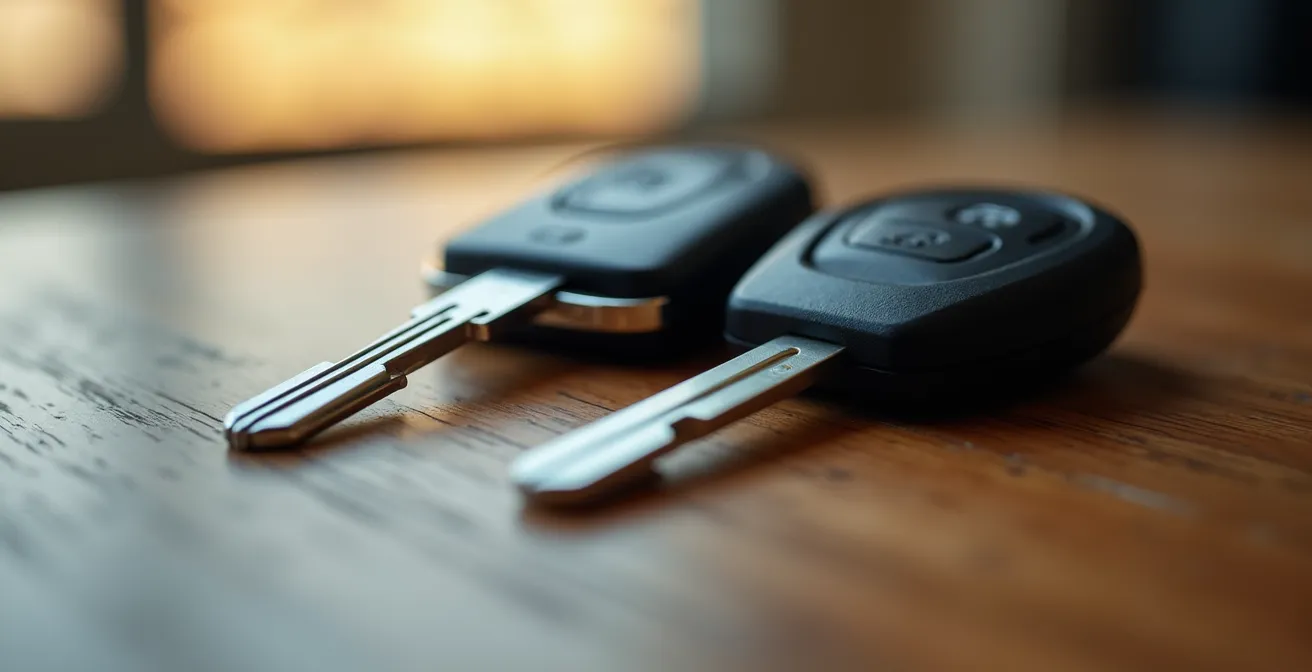 Gros plan sur deux types de clés de voiture côte à côte avec mise en évidence des composants